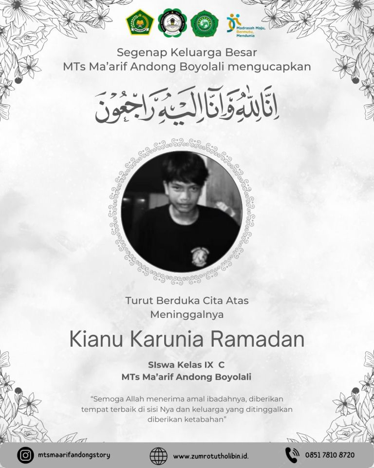 Turut Berduka Cita atas Meninggalnya Siswa MTs Ma’arif Andong