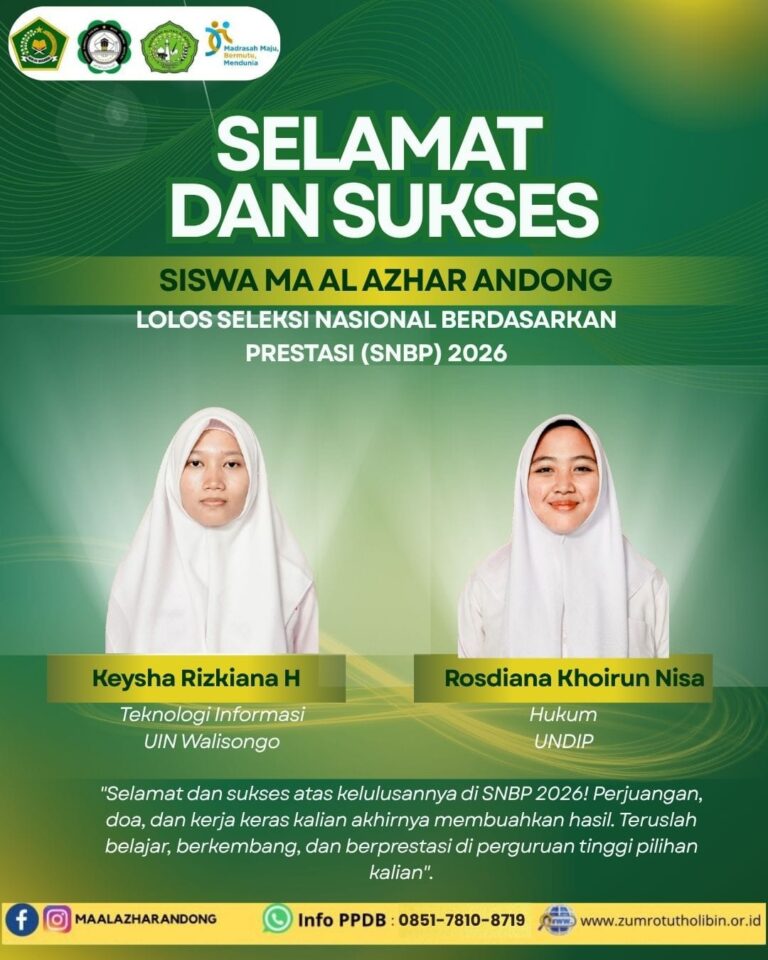Selamat Siswa MA Al Azhar Andong Lolos SNBP 2026